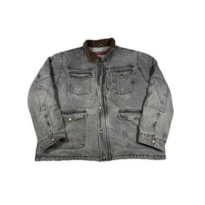 Wrangler Denim Jean Jacket 2XL Sherpa Lined Grey Chore Coat Corduroy Faded